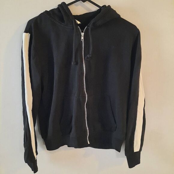 H&M Black & White Full Zip Hooded Jacket Size M - Picture 1 of 3